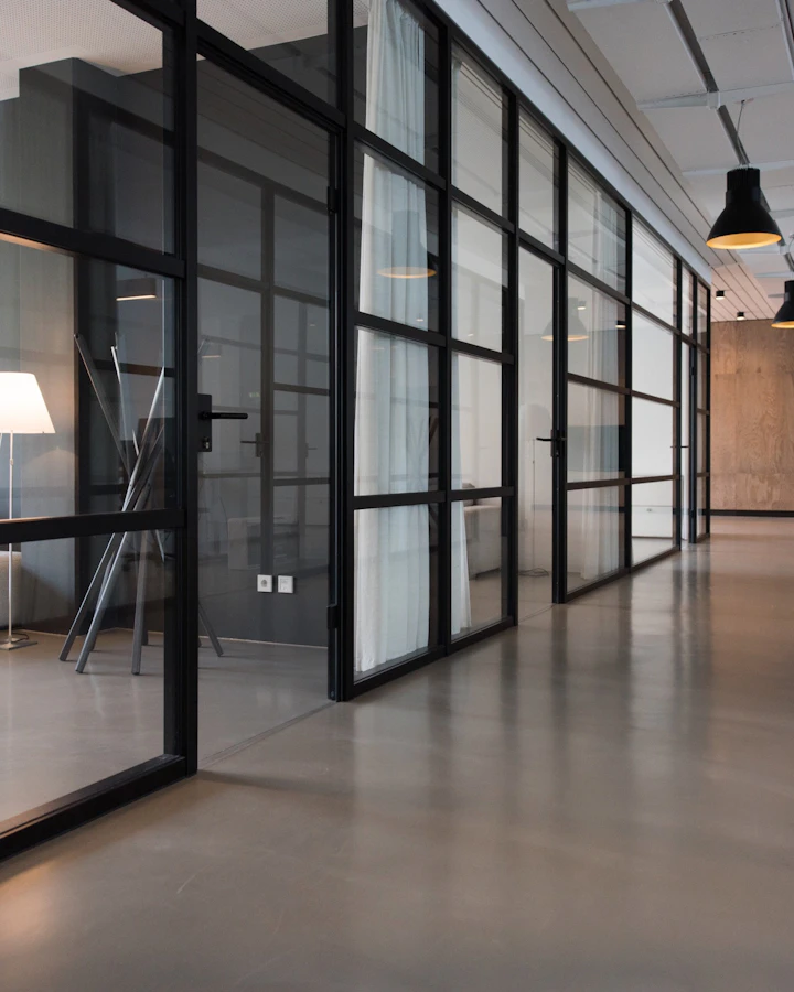 Sample glass-partitioned office rooms